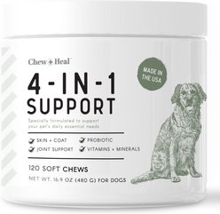 Chew + Heal 4-In-1 Support Multivitamin Dog Supplement, 1-pack, 120 count