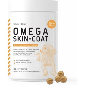 Chew + Heal Omega Skin + Coat Dog Supplement, 180 count