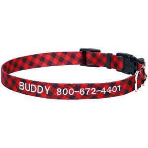 Frisco Buffalo Check Personalized Dog Collar, X-Small: 8 to 12-in neck, 5/8-in wide