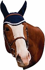 Equine Couture Horse Fly Bonnet with Silver Rope & Crystals, EC Navy, Cob