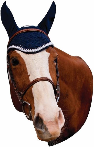 Equine Couture Horse Fly Bonnet With Silver Rope & Crystals, EC Navy, Pony slide 1 of 2