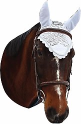 Equine Couture Horse Fly Bonnet with Silver Rope, White, Cob