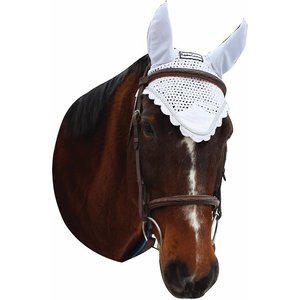 Equine Couture Horse Fly Bonnet With Silver Rope, White, Full