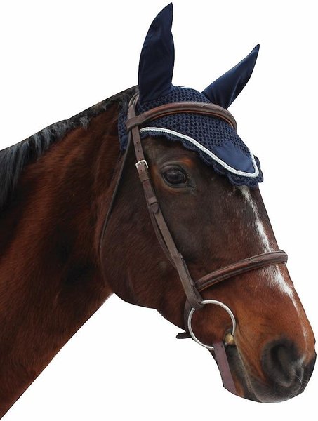 Equine Couture Horse Fly Bonnet With Silver Rope, EC Navy, Full slide 1 of 2