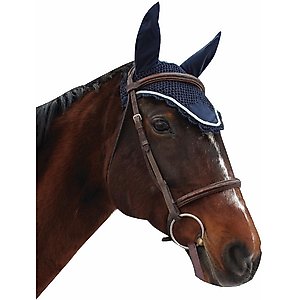Equine Couture Horse Fly Bonnet with Silver Rope, EC Navy, Pony