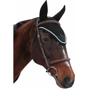 Equine Couture Horse Fly Bonnet with Silver Rope, Black, Full