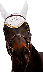 Equine Couture Horse Fly Bonnet with Gold Chain, White, Cob
