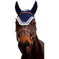 Equine Couture Horse Fly Bonnet with Silver Lurex, EC Navy/White, Cob