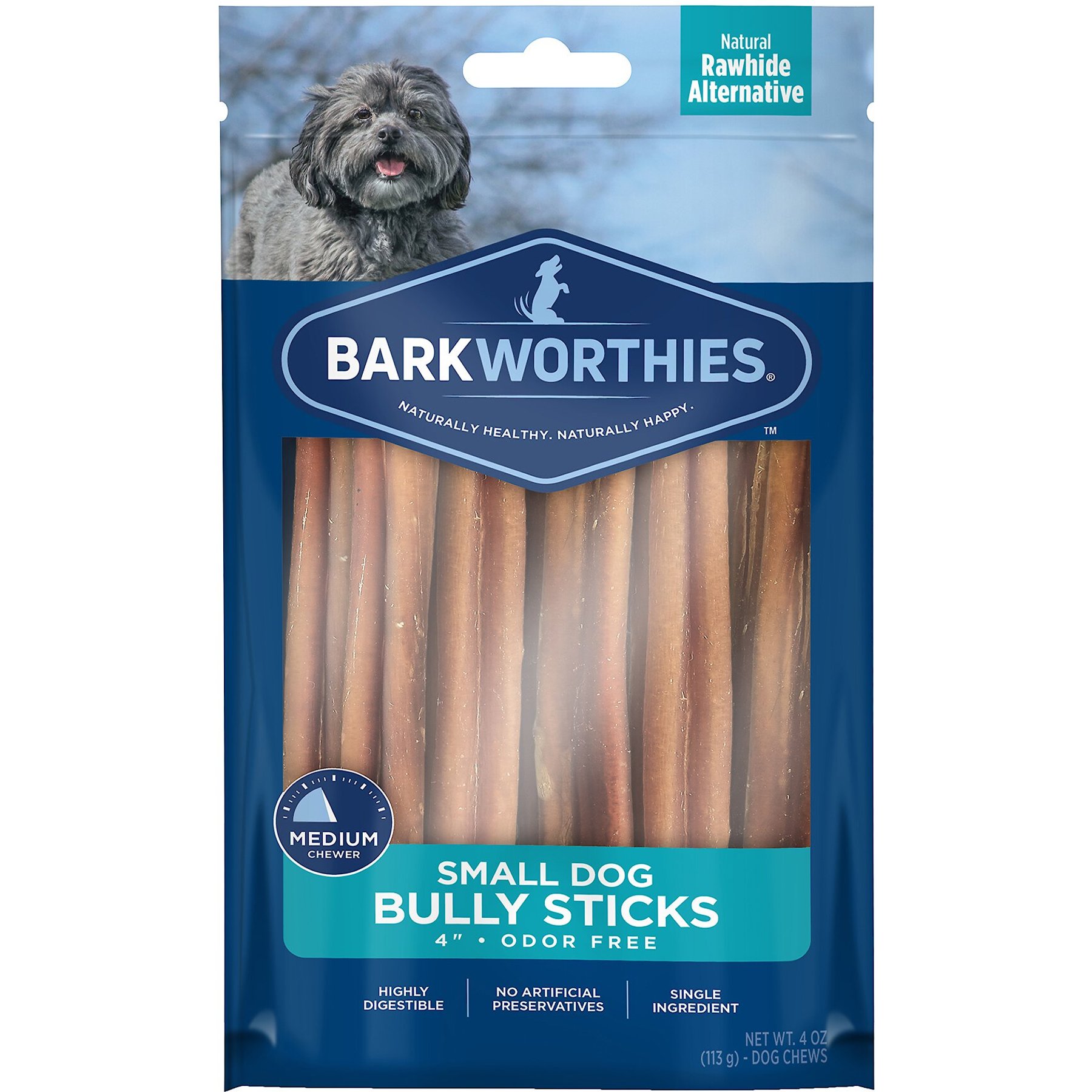 Barkworthies Bully Sticks Small Dog 4 in Grain Free Dog Treats 4 oz bag