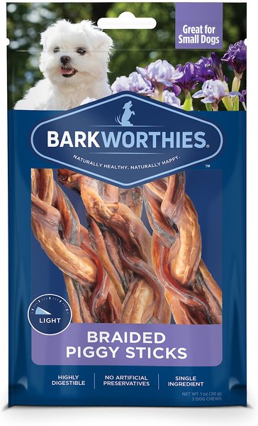 Barkworthies Braided Piggy Sticks Small Dog Grain-Free Dog Treats, 3 count slide 1 of 5