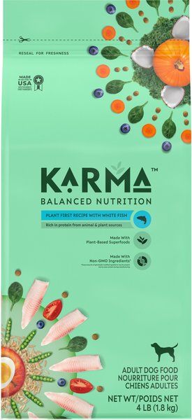 Karma Balanced Nutrition Plant First Recipe with White Fish Adult Dry Dog Food, 4-lb bag slide 1 of 9
