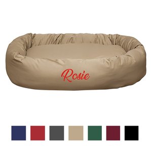 Majestic Pet Personalized Bagel Bolster Dog & Cat Bed, Khaki, Medium