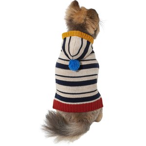 Wagatude Multi-Colored Stripe Pom Hood Dog Sweater, Large