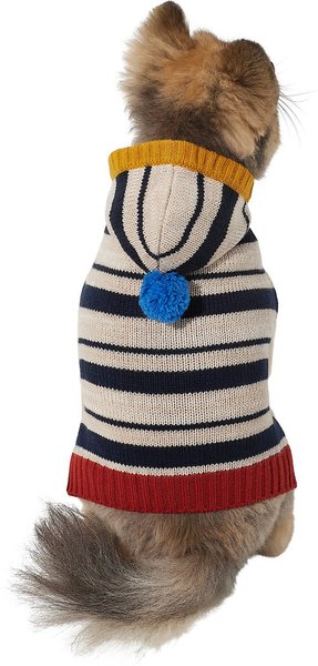 Wagatude Multi-Colored Stripe Pom Hood Dog Sweater, X-Large slide 1 of 4