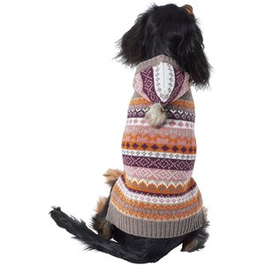 Wagatude Multi-Colored Pom Hood Fair Isle Dog Sweater, Large