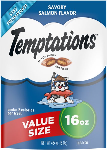 Temptations Classic Savory Salmon Flavor Soft & Crunchy Cat Treats, 16-oz bag slide 1 of 9