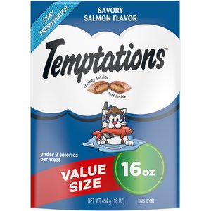 Temptations Classic Savory Salmon Flavor Soft & Crunchy Cat Treats, 16-oz bag