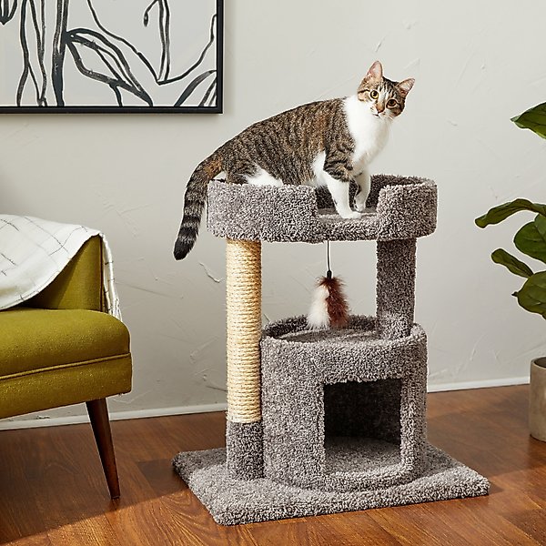 FRISCO 27in Real Carpet Cat Tree with Condo & Oval Perch, Gray
