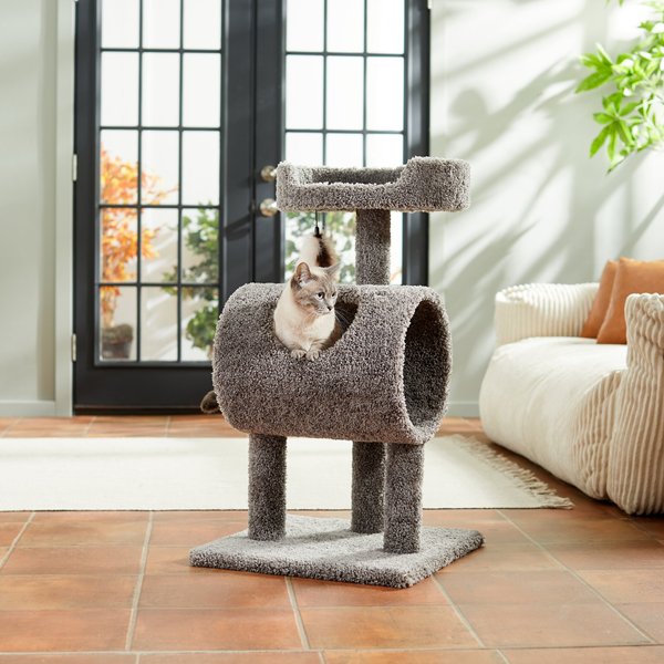 Frisco 35-in Real Carpet  Cat Tree with Tunnel, Gray slide 1 of 5