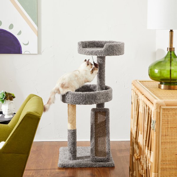 Frisco 44-in Real Carpet Cat Tree with Replaceable Corrugate Scratcher, Gray slide 1 of 5