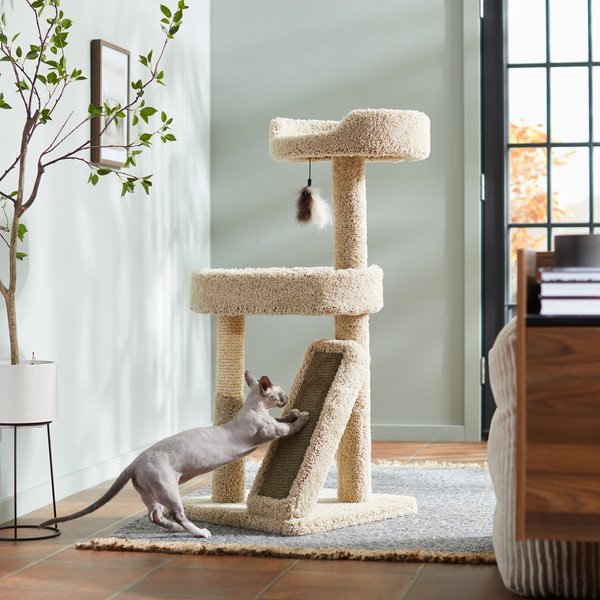 FRISCO 44-in Real Carpet Cat Tree with Replaceable Corrugate Scratcher,  Beige - Chewy.com