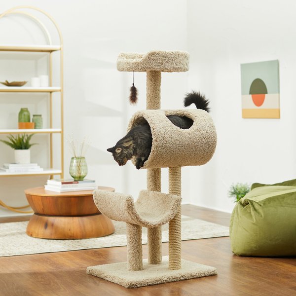 Frisco 53-in Real Carpet Cat Tree with Tunnel, Beige slide 1 of 5