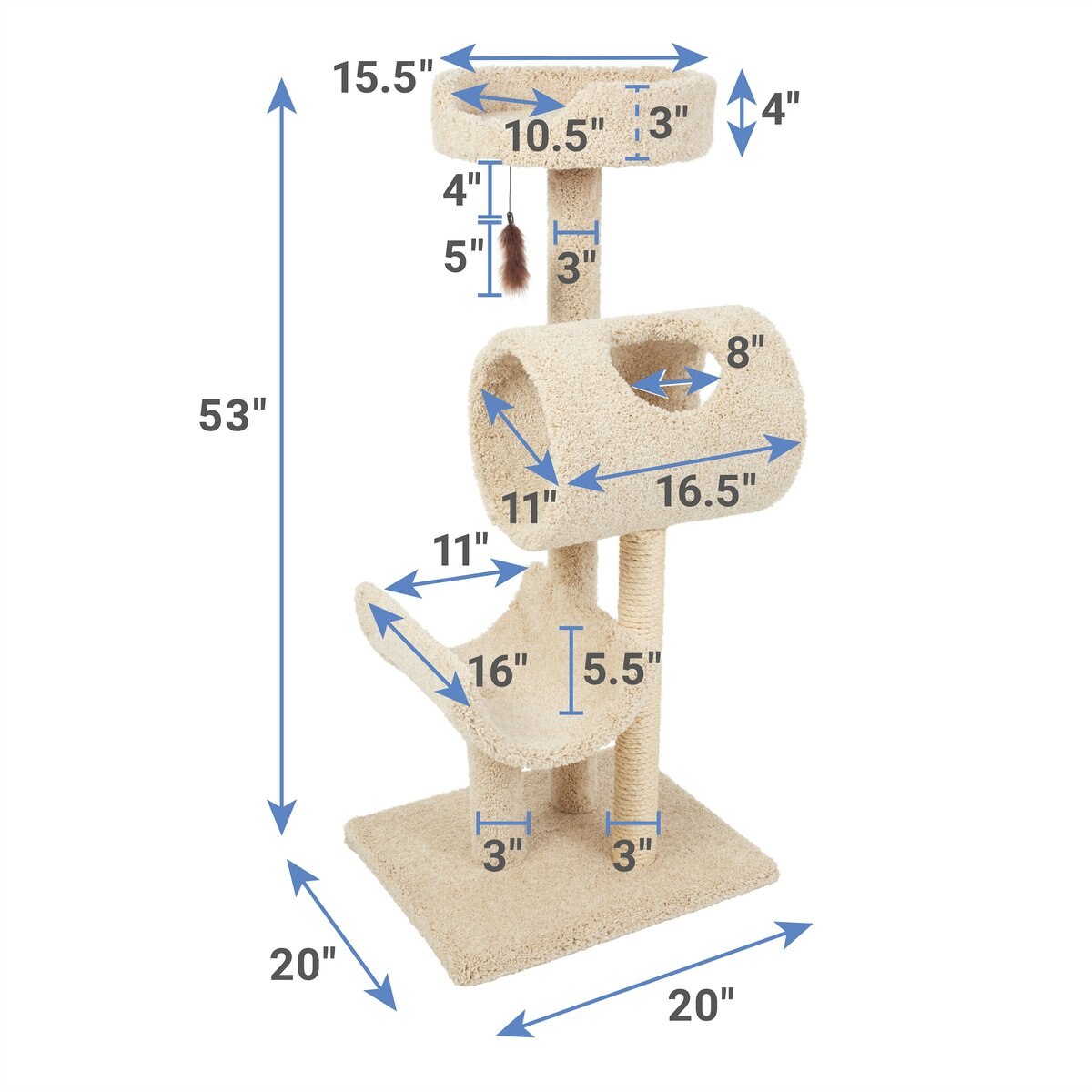 x-Frisco 35-in Real Carpet Cat Tree with Tunnel