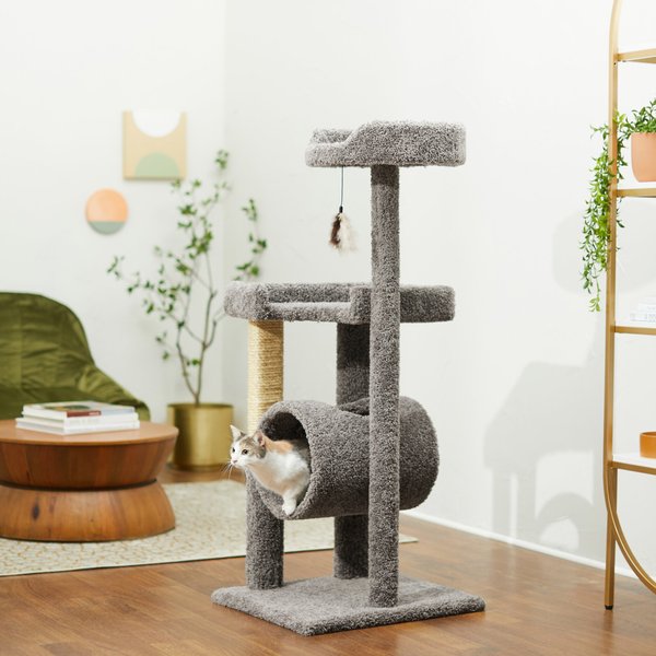 Frisco 54-in Real Carpet Cat Tree with Tunnel and Square Perches, Gray slide 1 of 5