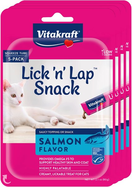 Vitakraft Lick 'n' Lap Creamy Salmon Low Calorie Interactive Wet Cat Treat, 0.42-oz tube, case of 20 slide 1 of 7