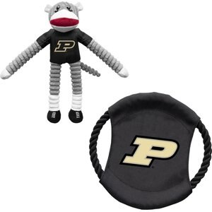 Littlearth NCAA Licensed Sock Monkey Dog Tug Toy & Flying Disc, Purdue Boilermakers 