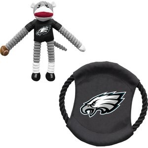 Littlearth NFL Licensed Sock Monkey Dog Tug Toy & Flying Disc, Philadelphia Eagles 