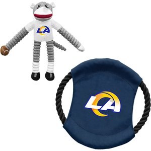 Littlearth NFL Licensed Sock Monkey Dog Tug Toy & Flying Disc, Los Angeles Rams