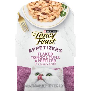 Fancy Feast Appetizers Grain-Free Flaked Tongol Tuna Appetizer in Savory Broth Wet Cat Food, 1.1-oz tray, case of 10
