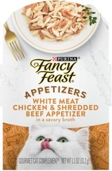 Fancy Feast Appetizers Grain-Free White Meat Chicken & Shredded Beef Appetizer in Savory Broth Wet Cat Food, 1.1-oz tray, case of 10