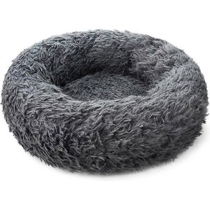 HDP Round Fuzzy Bolster Dog Bed, Grey