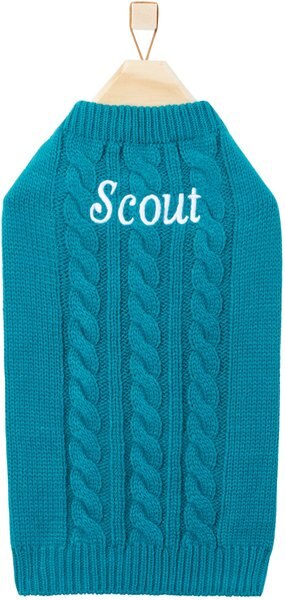 Frisco Personalized Dog & Cat Cable Knitted Sweater, X-Small, Teal slide 1 of 6