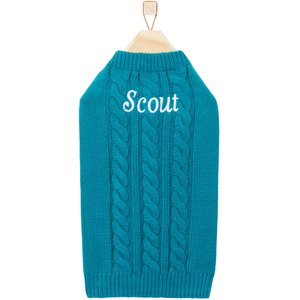 Frisco Personalized Dog & Cat Cable Knitted Sweater, X-Small, Teal