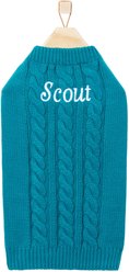 Frisco Personalized Dog & Cat Cable Knitted Sweater, Small, Teal