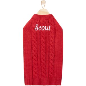 Frisco Personalized Dog & Cat Cable Knitted Sweater, Medium, Red
