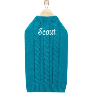 Frisco Personalized Dog & Cat Cable Knitted Sweater, X-Large, Teal