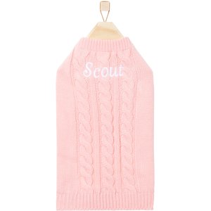 Frisco Personalized Dog & Cat Cable Knitted Sweater, X-Large, Light Pink