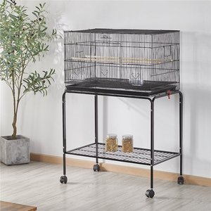 Yaheetech Rolling Stand Extra Space Wood Perches Bird Cage, Black