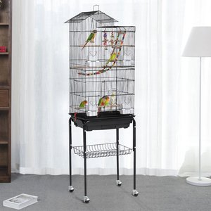 Yaheetech Rolling Metal Detachable Stand Bird Cage, Black