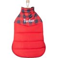 Frisco Personalized Boulder Plaid Insulated Dog & Cat Puffer Coat, Red, XX-Large