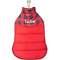 Frisco Personalized Boulder Plaid Insulated Dog & Cat Puffer Coat, Red, XXX-Large