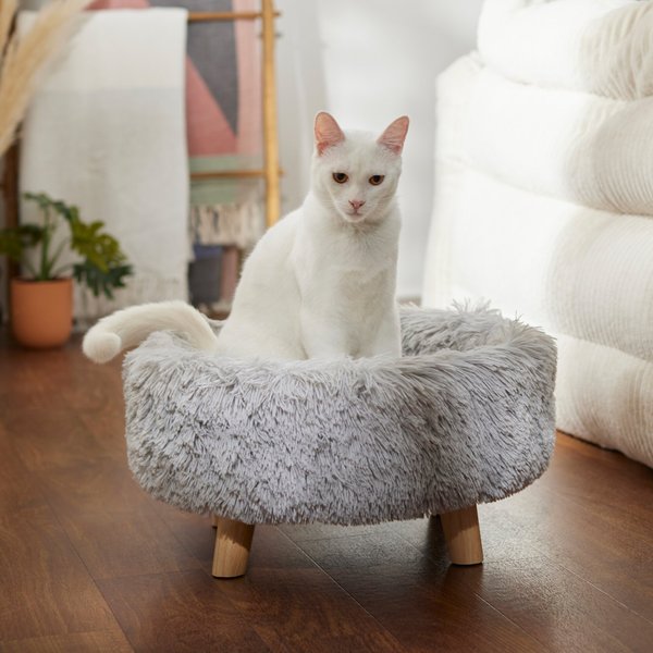 Frisco Eyelash Fur Round Elevated Cat Bed, Gray slide 1 of 5