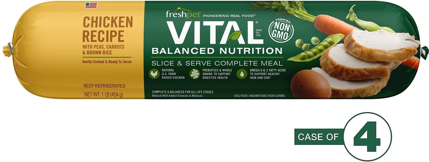 FRESHPET Vital Balanced Nutrition Chicken Whole Grains Recipe Fresh Dog Food 1 lb Roll Case