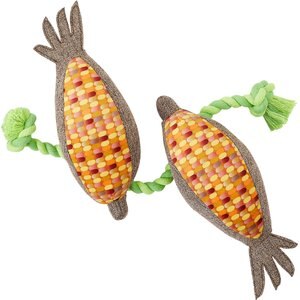 Frisco Fall Harvest Corn Plush with Rope Plush with Rope Squeaky Dog Toy