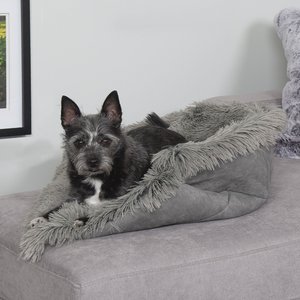 FurHaven Self-Warming Convertible Cuddle Mat Bolster Cat & Dog Bed, Small, Gray