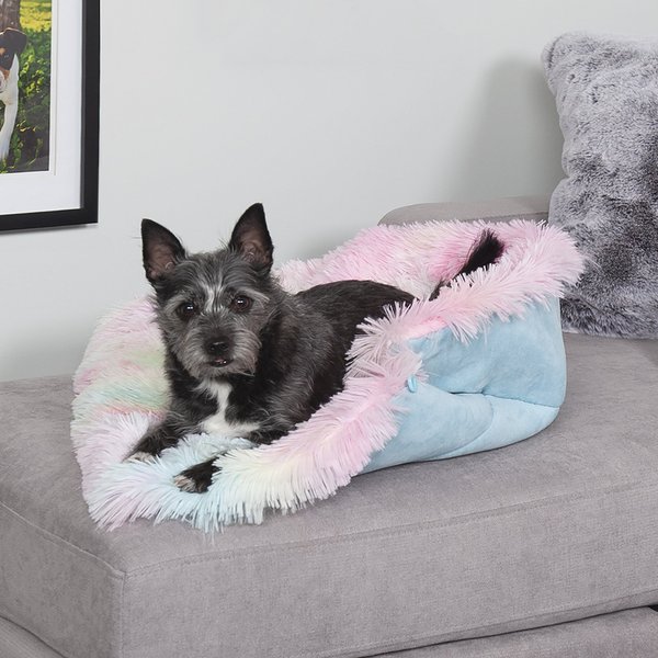 FurHaven Self-Warming Convertible Cuddle Mat Bolster Cat & Dog Bed, Small, Rainbow slide 1 of 9